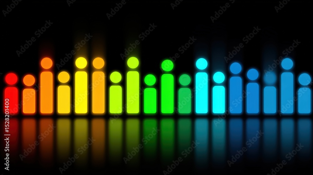 Poster colorful sound wave bars reflecting various emotions creating a visual representation of music inten