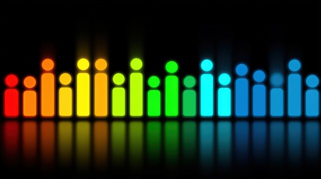 Colorful sound wave bars reflecting various emotions creating a visual representation of music intensity in a vibrant and dynamic composition showcasing rhythm and energy
