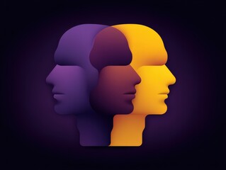 Abstract representation of human connection with colorful layered silhouettes exhibiting emotional depth and interpersonal dynamics against a dark background highlighting contemporary artistry