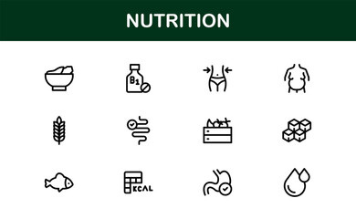 Nutrition Icon Set Featuring Modern, Clean, and Versatile Designs Perfect for Health, Wellness, and Food Projects
