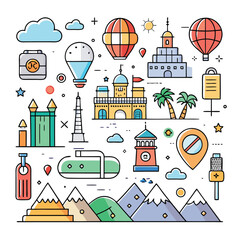 travel-line-art-vector-icons-colorful-bundle