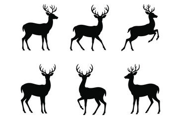 Fototapeta premium Collection of deer silhouettes – elegant wildlife vector icons
