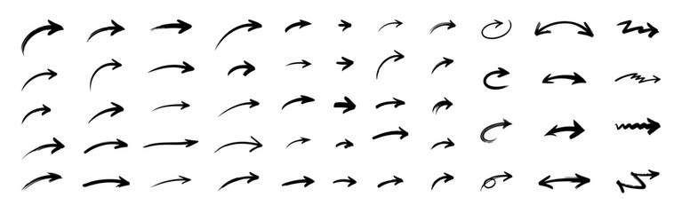 Arrow set. Collection of hand drawn grunge arrows.