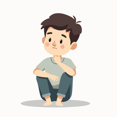 Boy sitting and staring blankly – flat vector of daydreaming character