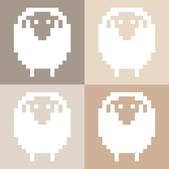 pixel art sheep in a square with four different colors. The sheep is white