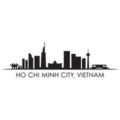 Naklejka premium Ho Chi Minh City skyline horizontal banner. Ho Chi Minh City, Vietnam. Vector template for your design. Vector black silhouette. with white background