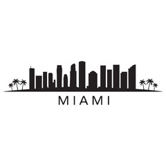 Naklejka premium Miami skyline horizontal banner. Miami, Florida. Vector template for your design. Vector black silhouette. with white background