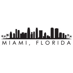 Fototapeta premium Miami skyline horizontal banner. Miami, Florida. Vector template for your design. Vector black silhouette. with white background