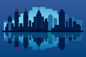 Obraz premium New York City and Chicago urban skylines with skyscraper reflections, a modern cityscape illustration