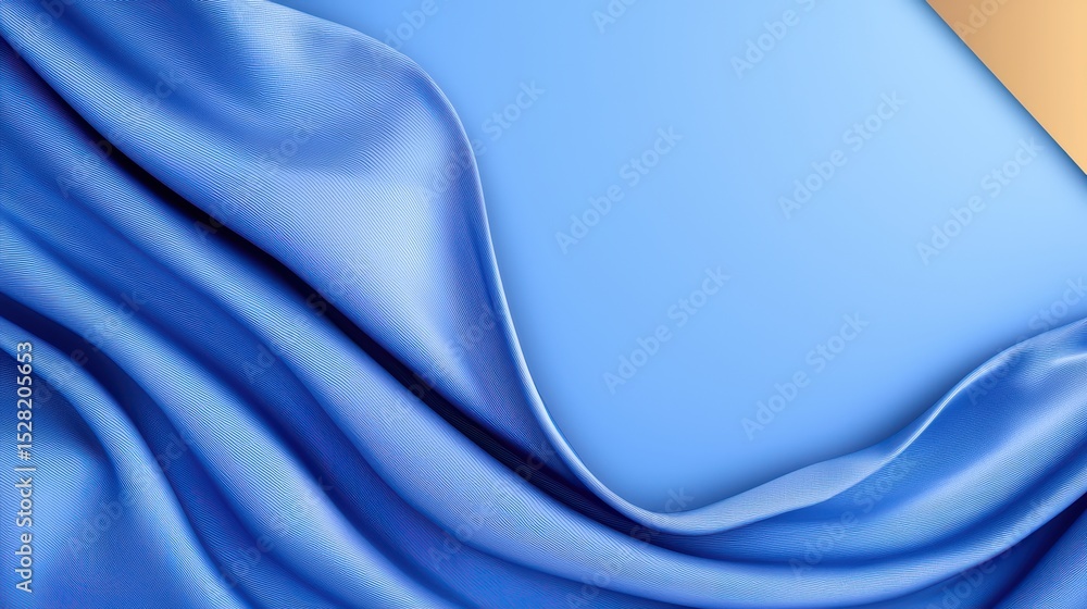 Poster smooth blue fabric draped elegantly with a hint of gold background for soft and elegant designs