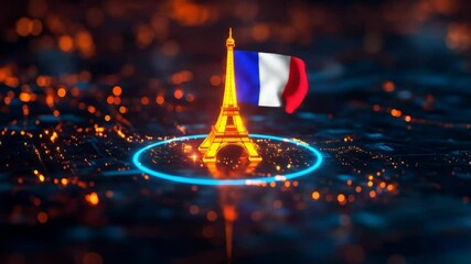 France Country Location Pin Lighted and City Building Landscape - Powered by Adobe