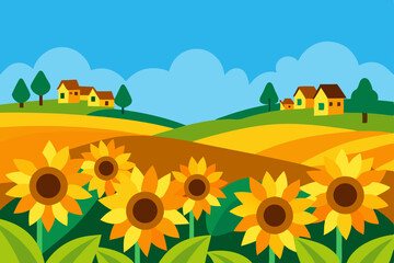 Fototapeta premium summer landscape with sunflowers