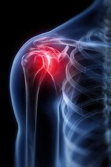 Detailed X-ray Shoulder Joint Highlighted Rotator Cuff Pain Area