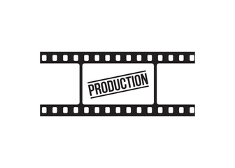 Filmstrip with "PRODUCTION" stamp, ready for movie poster design.