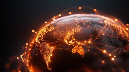 A stunning visual of a globe interconnected by glowing lines, representing global connections, technology, and the modern digital landscape of our world.