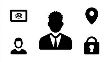 Professional male figure represented as a silhouette surrounded by digital elements symbolizing security privacy and technology highlighting the importance of personal data protection strategies