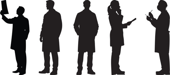 Diverse Medical Professionals Silhouettes Doctors Nurses Healthcare Workers White Background