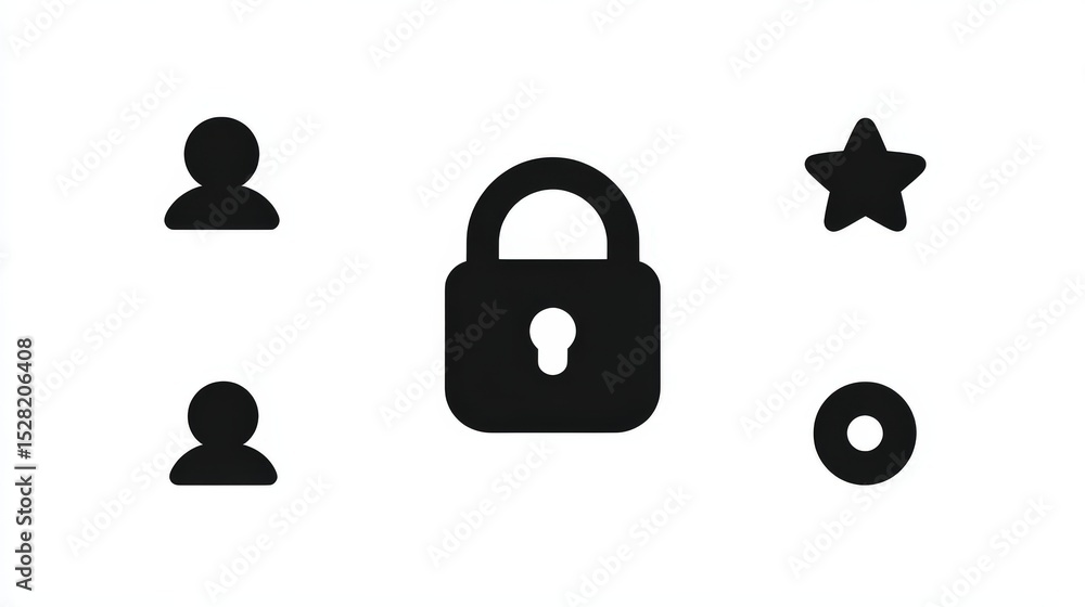 Poster strong padlock symbolizing security and privacy surrounded by user silhouettes representing digital 