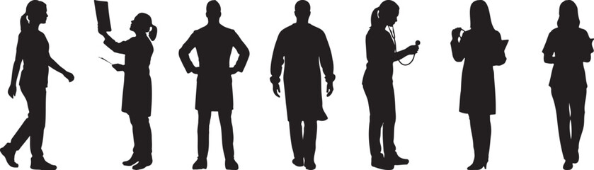 Diverse Healthcare Professionals Silhouettes Teamwork Medicine Doctors Nurses Patients Medical Staff