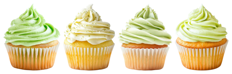 PNG Colorful frosted vanilla cupcakes, element set on transparent background