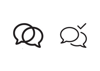 Simple black line art of overlapping speech bubbles with a check mark.