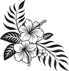 Black and white floral vector illustration with a vintage blossom design and leaf pattern