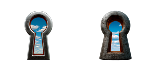 Unlocking new perspectives keyhole views of open skies conceptual. Isolated png set