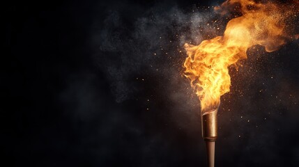 A mesmerising image of a flame ignited from a torch, showcasing the interplay of fire, smoke, and light in a dramatic and artistic visual display.