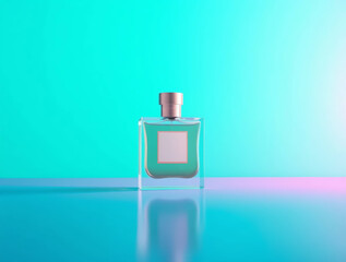 Rectangular Glass Perfume Bottle with Gold Cap on Teal Background