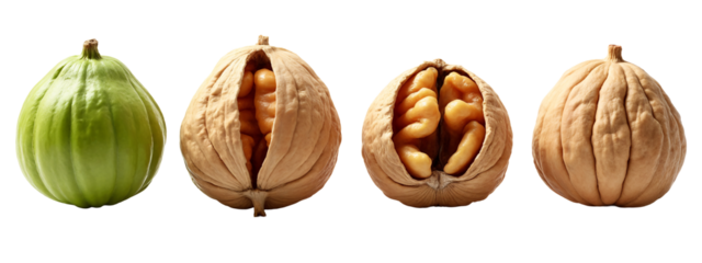 A close up of three walnuts