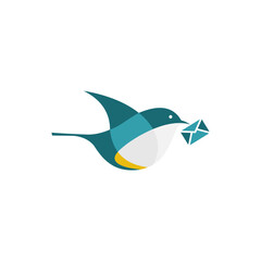 bird carrying mail. Bird postman flying with envelope. Vector illustration