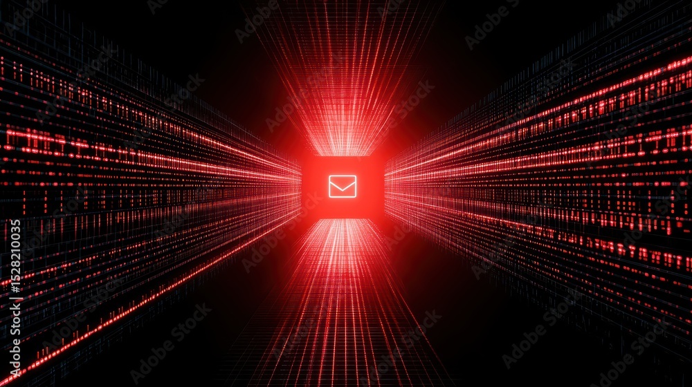 Poster abstract digital background with red light representing email communication in a high-tech environme