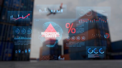 Visual Representation of Reciprocal Tariffs and Tax Data with a Plane in Background and Shipping...