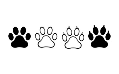 Black and White Paw Prints Animal Tracks Set Design Elements Graphic Icons Illustration Digital Art for Web Print Projects Simple Minimalist Style Vector Paw Prints for Dog Cat Pet Designs logo line  