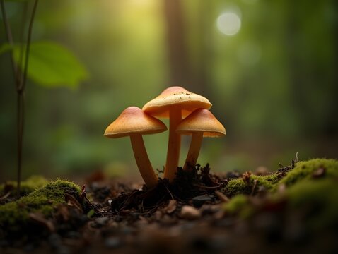 Mushroom cluster in forest close-up for nature enthusiasts and photographers exploring woodland ecosystems with stunning bokeh background nature