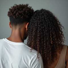 Man and Woman in Profile, Diverse Hair Textures, Relationship