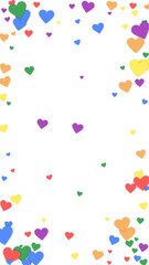 Rainbow colored scattered hearts. LGBT valentine