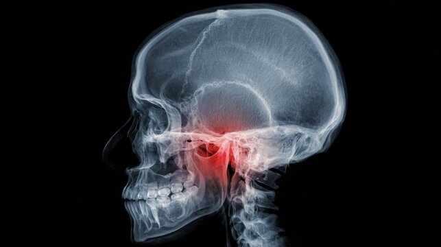 X-ray of Human Skull Highlighting Jaw TMJ Disorder Pain Area
