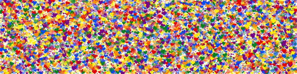 Rainbow colored scattered hearts. LGBT valentine