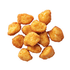 Deep fried chicken nuggets. Top view of delicious pile of classic fast food. Realistic photo for packaging design or web catalog. Isolated clipart with clear even edge on transparent background