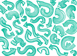 Pencil arrow doodles set - hand drawn swirls, curved lines, chaotic pointers. Chalk sketches, artistic design elements pack. Grunge style marker scribbles, crayon strokes outline drawings