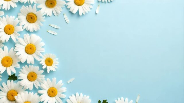 White daisy floral composition on a serene light blue backdrop offering a fresh and vibrant spring aesthetic for seasonal design projects