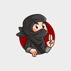 Mysterious ninja cute cartoon mascot logo styled using special ninja techniques