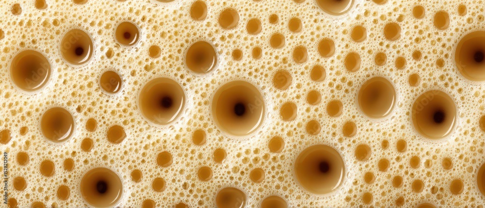 Aufkleber close-up view of rich frothy beverage with bubbles reflecting light creating a textured surface high