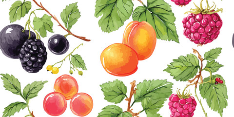 Vibrant Watercolor Summer Berry Fruit Seamless Pattern. Fresh Organic Garden Food Design for trendy design, textile, packaging, fabric, wallpaper, branding, stationery, wrapping paper interior decor