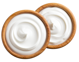 Pair of Wooden Serving Bowls with Fresh Sour Cream – Cutout Food Element