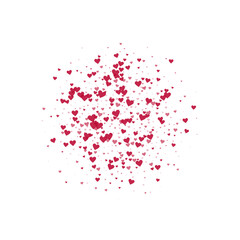 Red hearts scattered on white background.