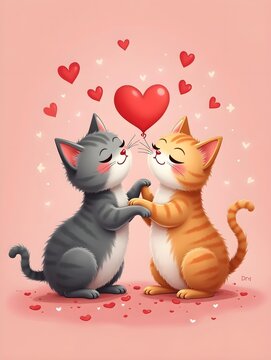 Adorable Valentine Cats with Hearts and Romantic Vibes