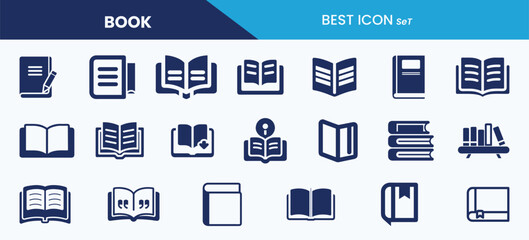 Best book icon set collection. Diary, bookseller, knowledge, reading, pocket book, shelf, note, lessons and vector illustration.