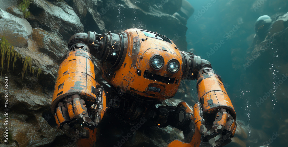 Poster a robotic submarine explores the ocean's depths, showcasing advanced technology designed for deep-se